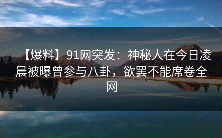 【爆料】91网突发：神秘人在今日凌晨被曝曾参与八卦，欲罢不能席卷全网