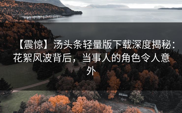【震惊】汤头条轻量版下载深度揭秘：花絮风波背后，当事人的角色令人意外