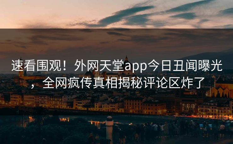 速看围观！外网天堂app今日丑闻曝光，全网疯传真相揭秘评论区炸了
